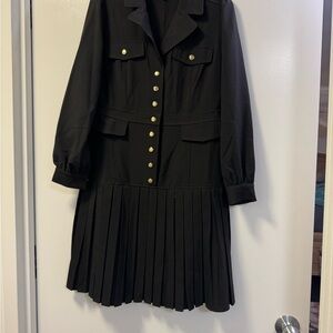 Nanette Lepore Black and Gold Long Sleeve Dress